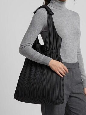Black Pleated Top Handle Handbag - like Pleats Please!